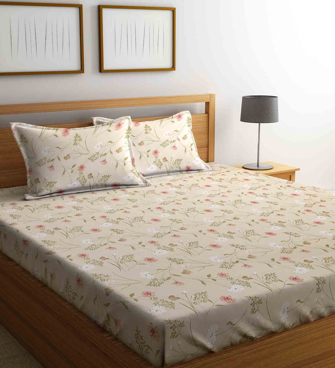 Buy Multicolor Floral 280 TC Cotton Blend Double King Size Bedsheet
