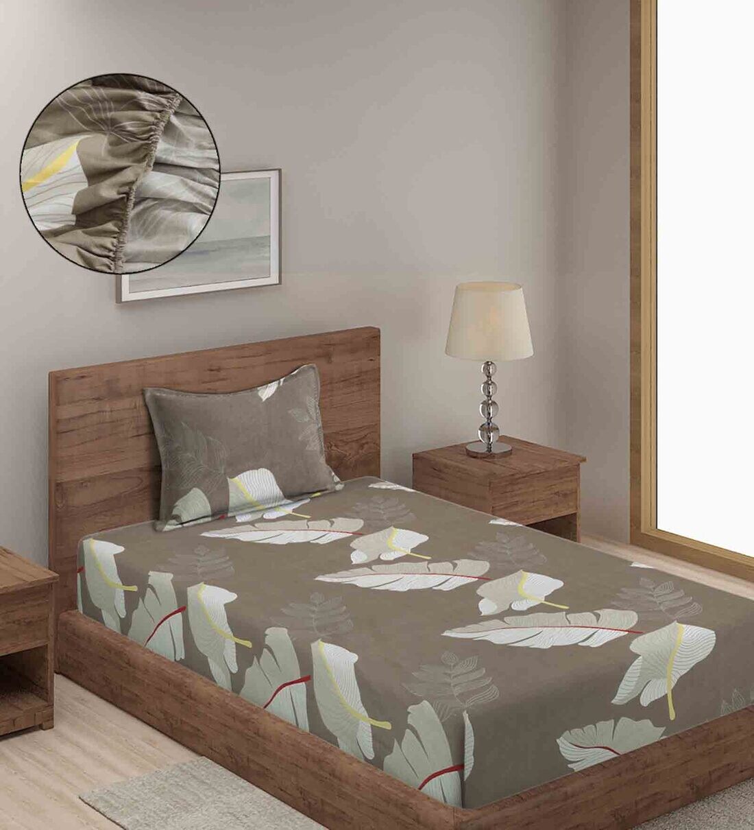 Buy Multicolor Floral 280 TC Cotton Blend Single Bed Fitted Bedsheet