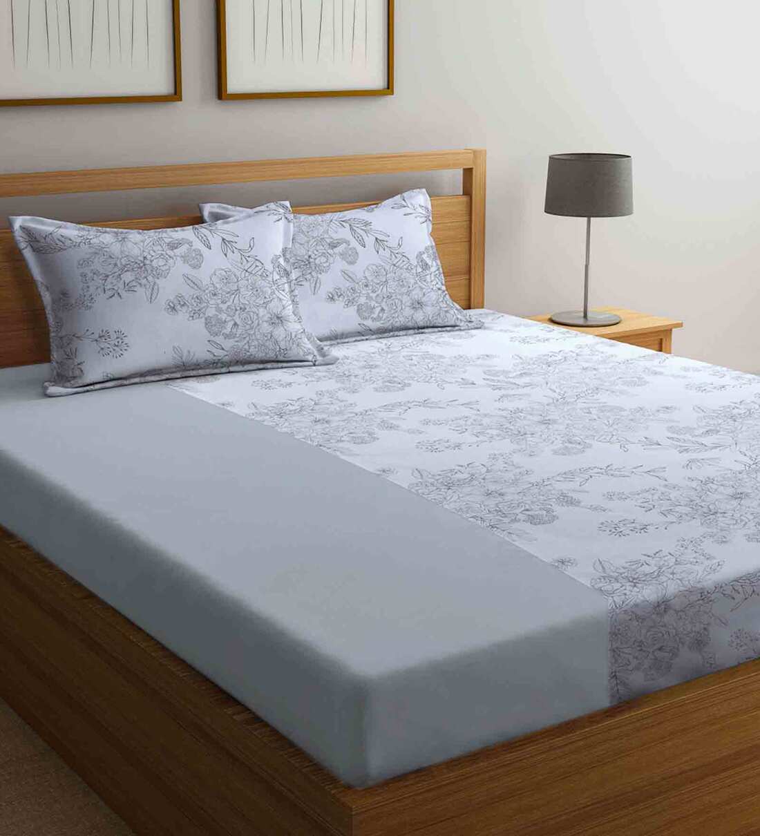 Buy Multicolor Floral TC 210 Cotton King Sized Bedsheet With 2 Pillow