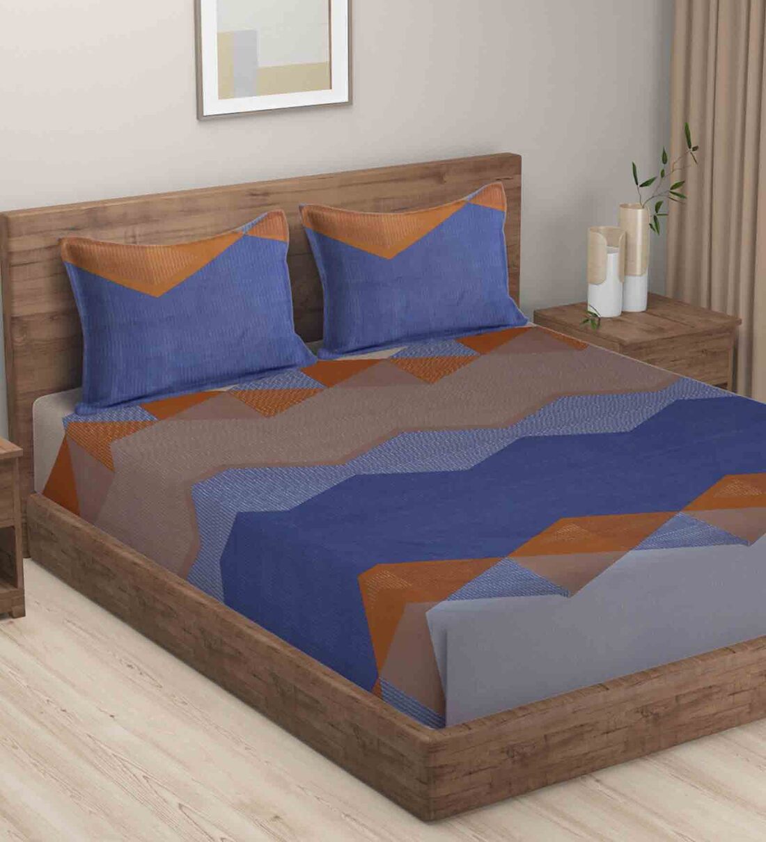 Buy Multicolor Geometric 280 TC Cotton Blend Double King Size Fitted