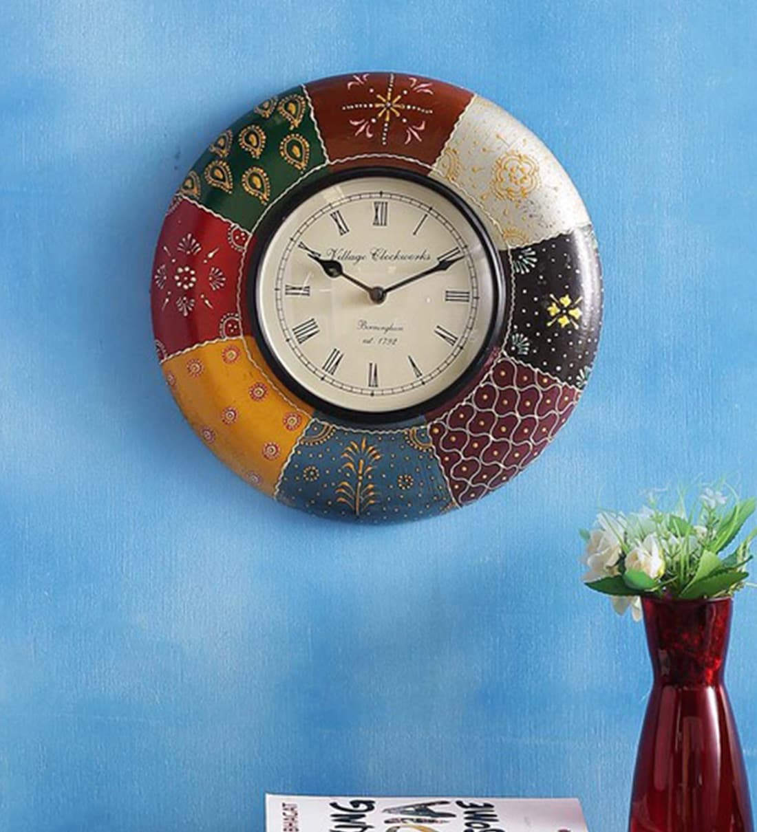 Buy Multicolor MDF Wall Clock by ShriNath Online Traditional Wall