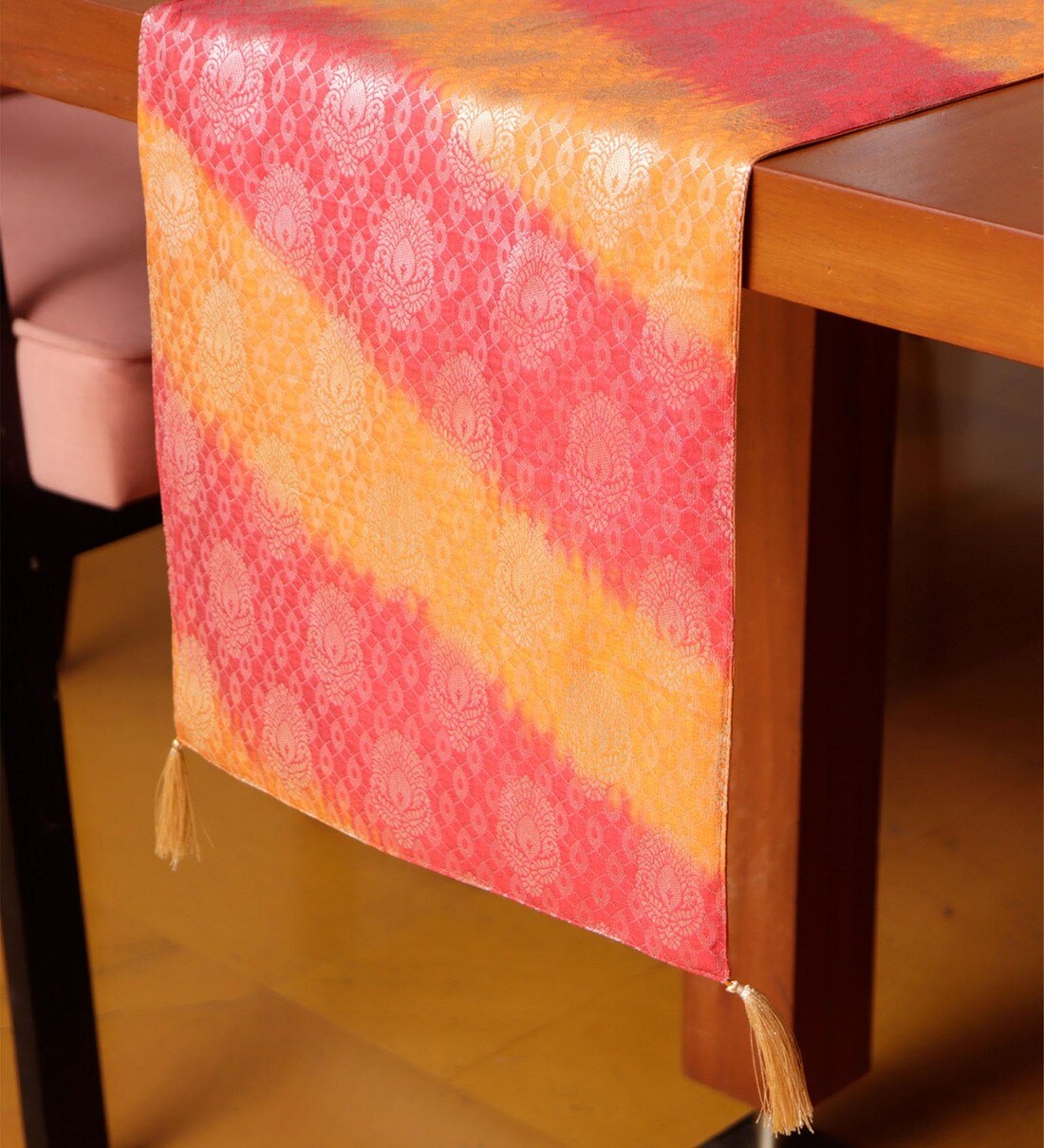 Buy Multicolor Polyester Silk Ethnic motif 84x12 Inches Table Runner by