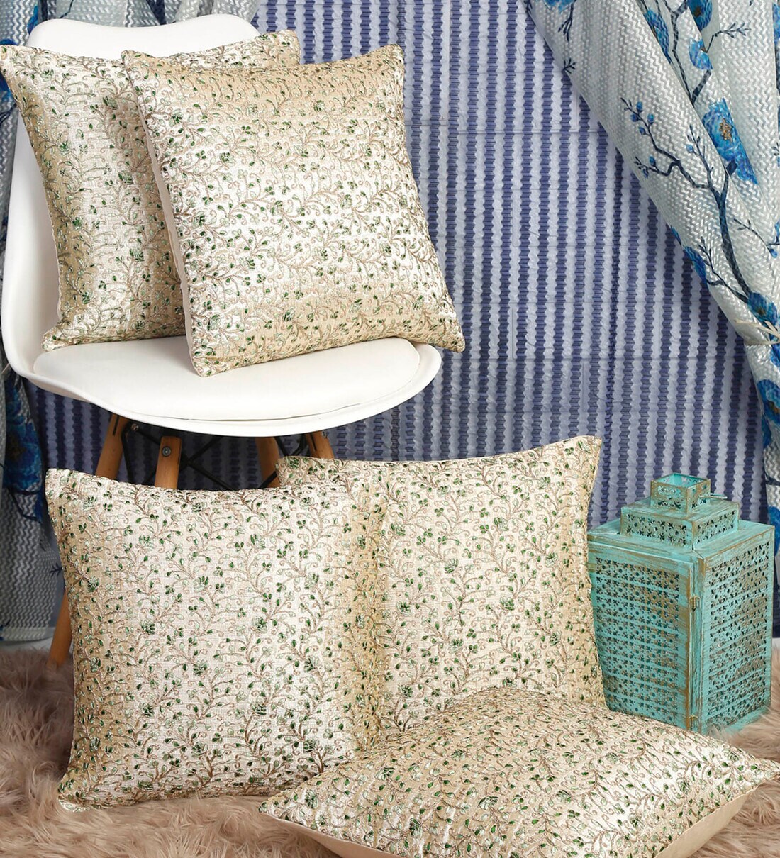 Buy Multicolor Polyester Textured 16x16 inches Cushion Covers (Pack of