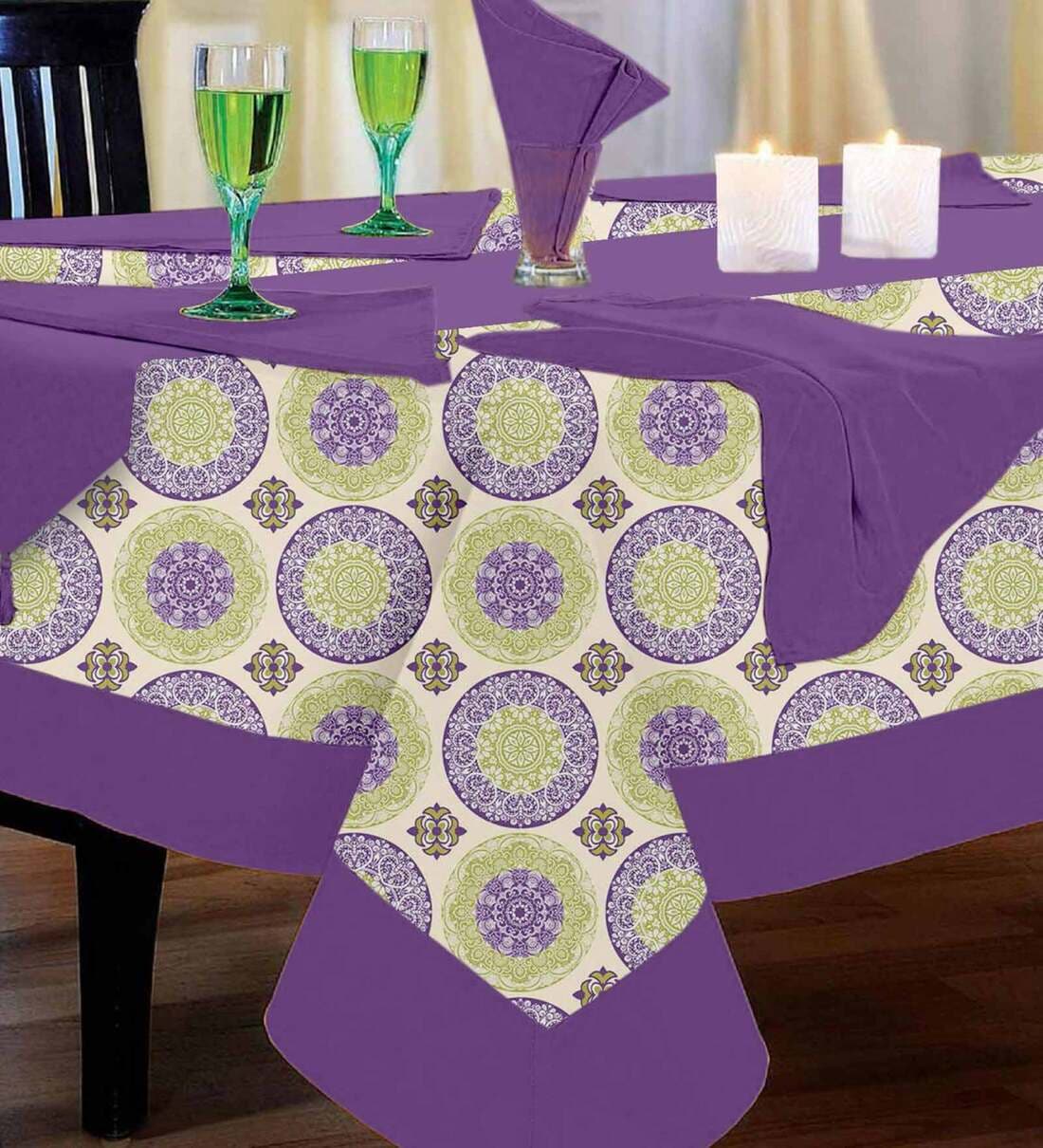 Buy Circon (78x54) Purple & Green Cotton (Set of 6) Table Linen Set at