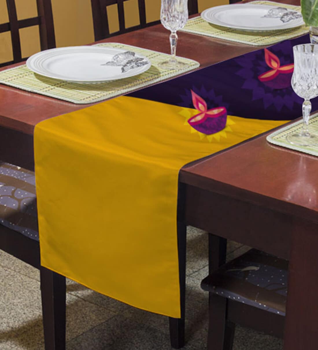 Buy Firefly (13x72) Mustard & Blue Polyester Table Runner at 53 OFF by