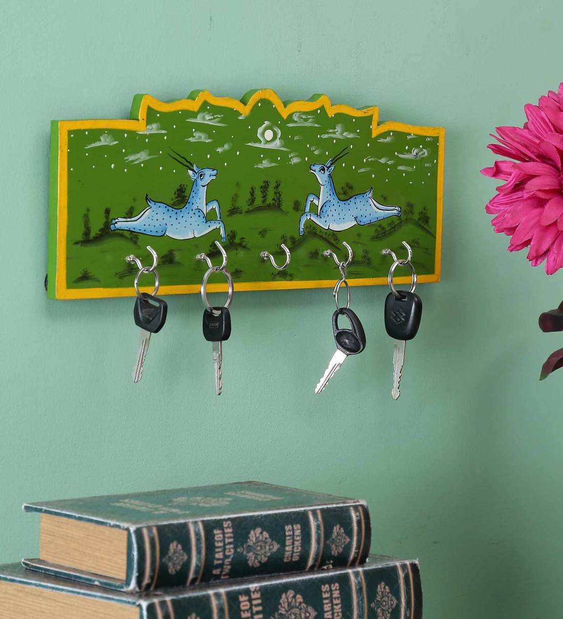 Buy Multicolor Wooden Hand Painted Key Holder by Wood Crafts Online