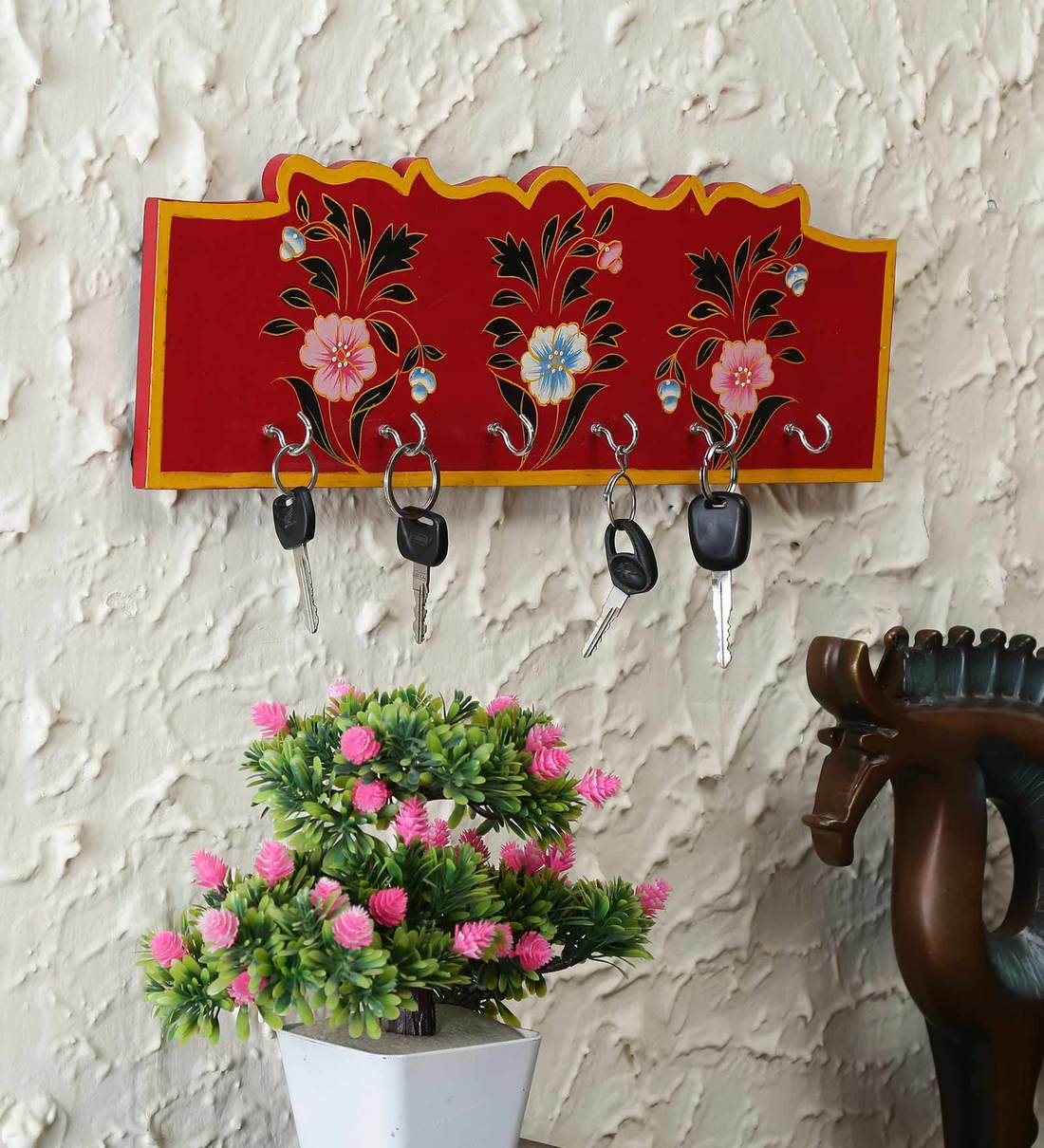 Buy Multicolor Wooden Hand Painted Key Holder by Wood Crafts Online