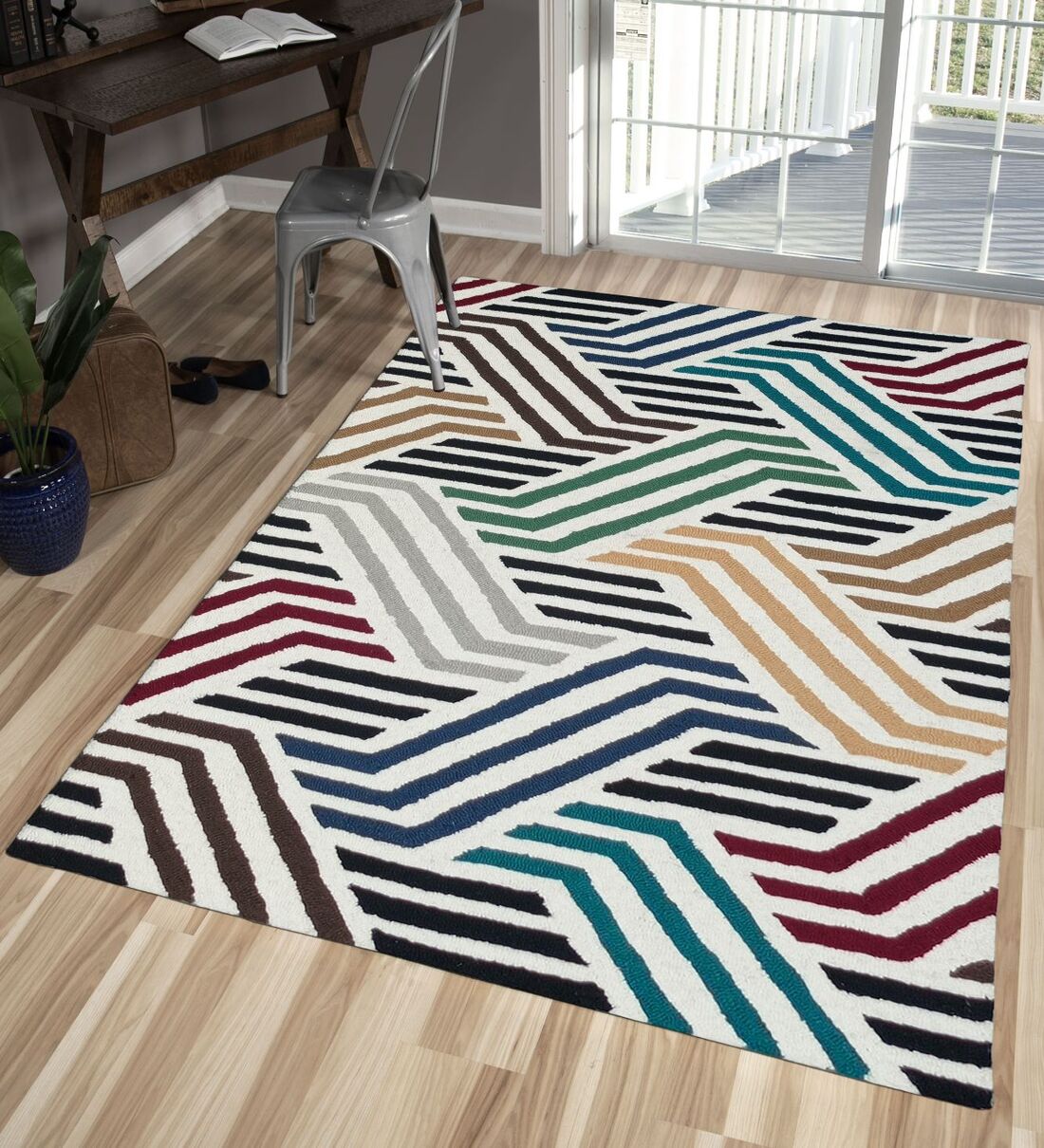 Buy Multicolor Geometric Wool 4 ft x 6 ft Hand Tufted Carpet by MRIC