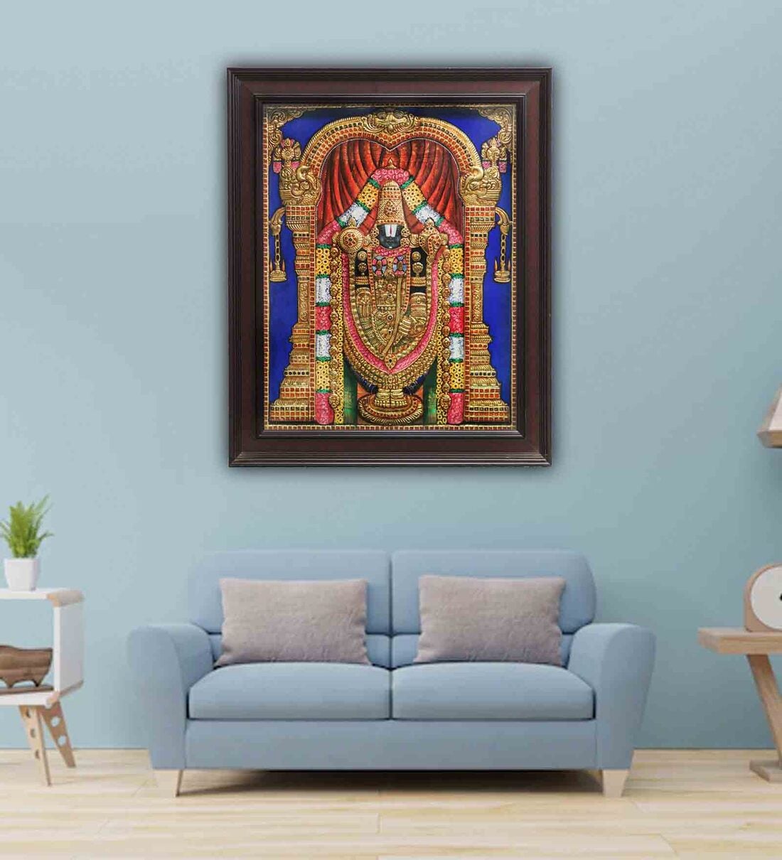 Buy Multicolour 24k Gold Plated Perumal Framed Tanjore Painting by