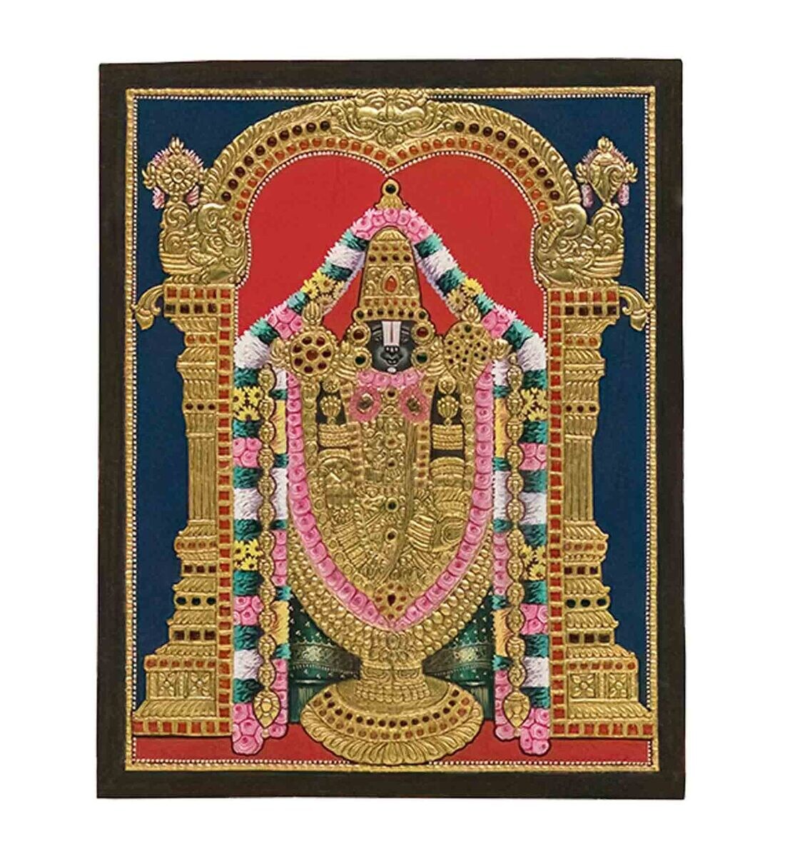 Buy Multicolour 24k Gold Plated Perumal Framed Tanjore Painting by
