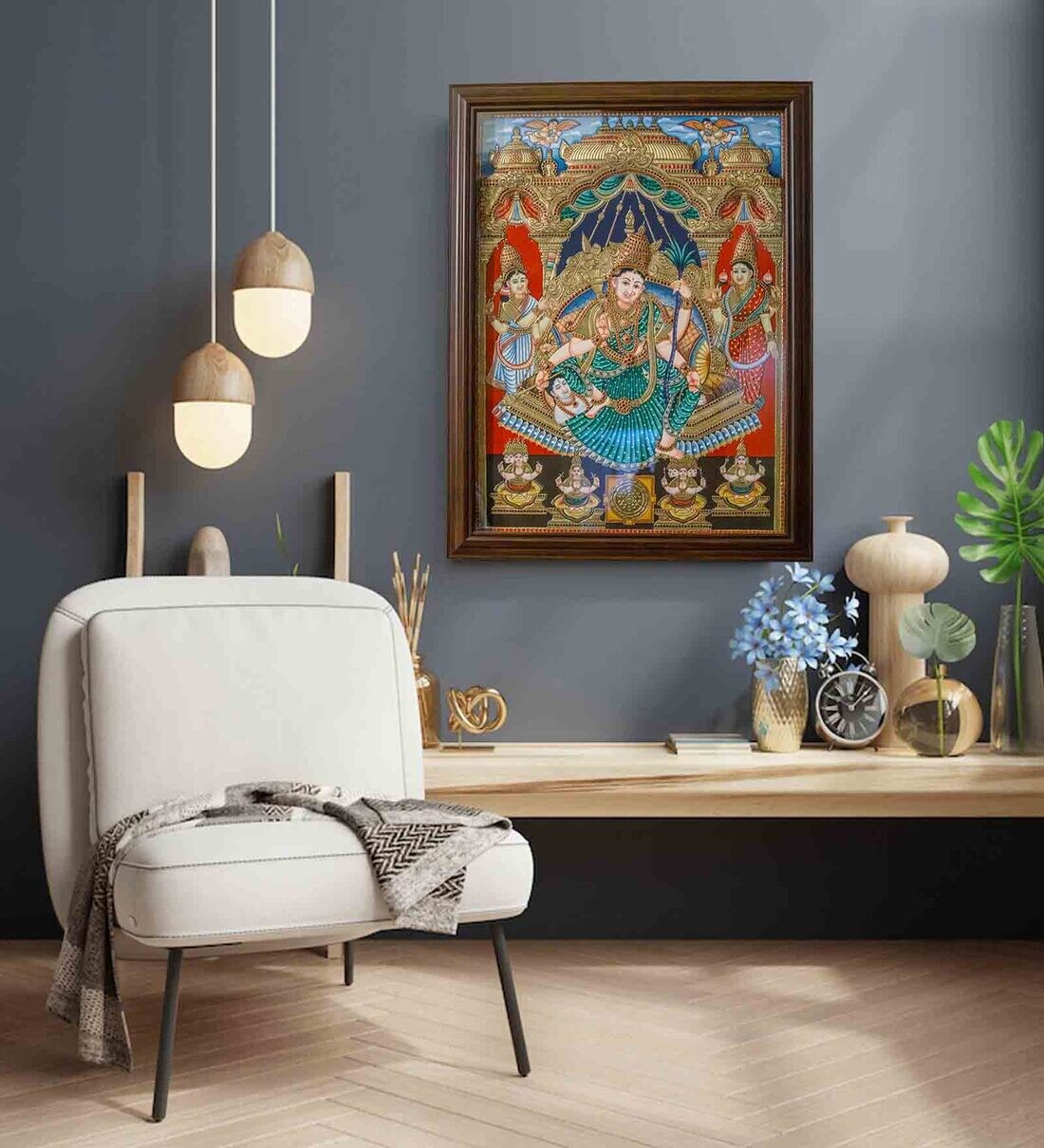 Buy Multicolour 24K Gold Plated Raja Rajeswari Framed Tanjore Painting ...