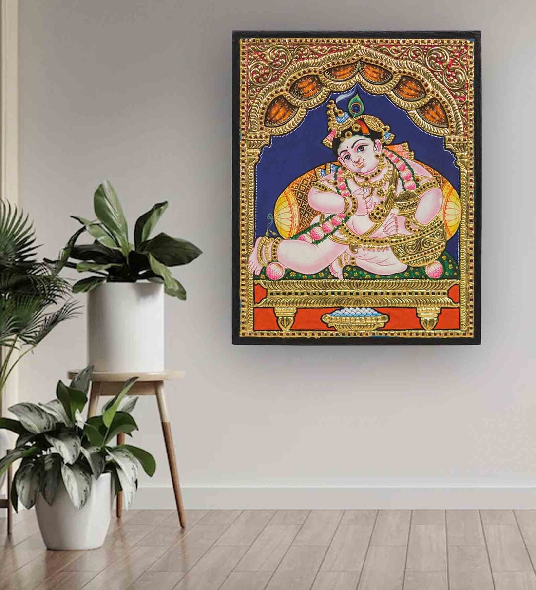 Buy Multicolour 24K Gold Plated Vennai Thaali Framed Tanjore Painting ...