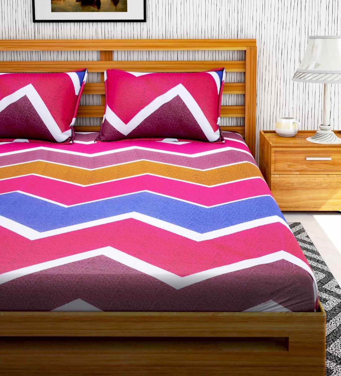 Buy 100 Cotton 104TC Double Bedsheet With 2 Pillow Covers by Hosta