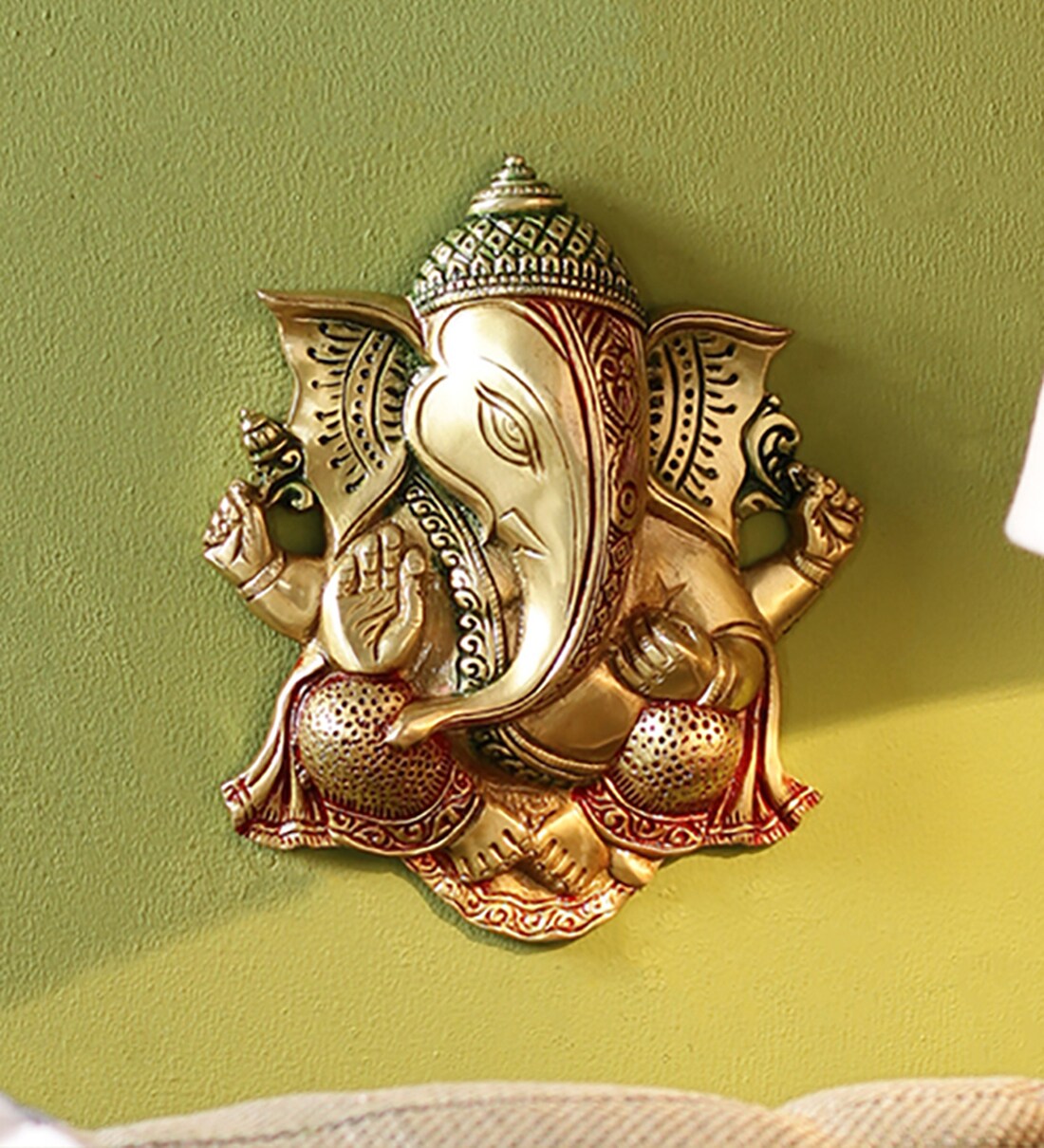 Buy Multicolour Brass Ganesha Wall Hanging Idol by Handecor Online Ganesha Religious Idols