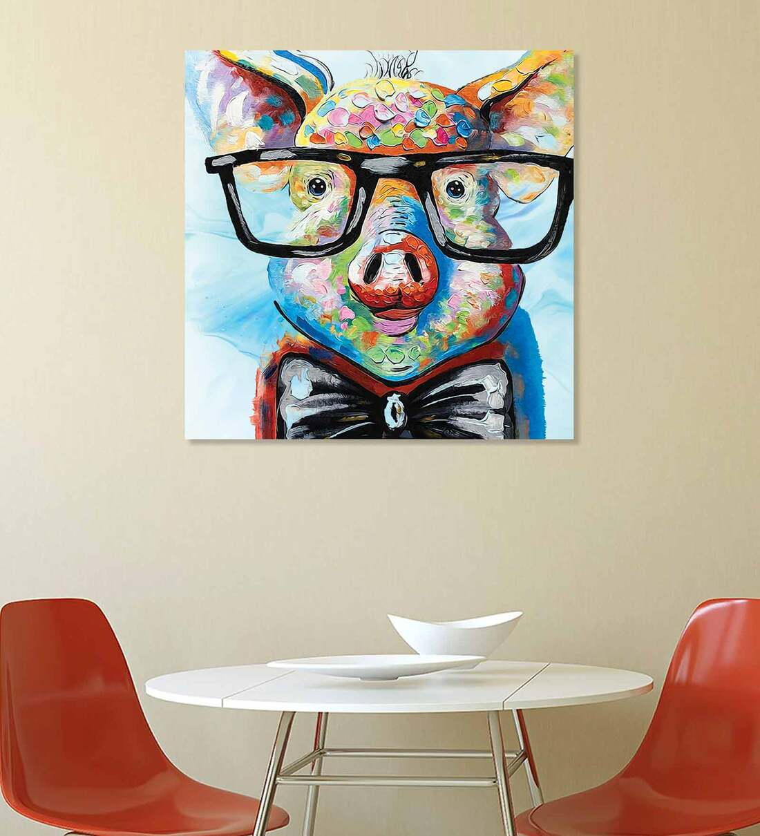 Buy Contrasted Pig Multicolour Canvas Teakwood And MDF Framed Abstract