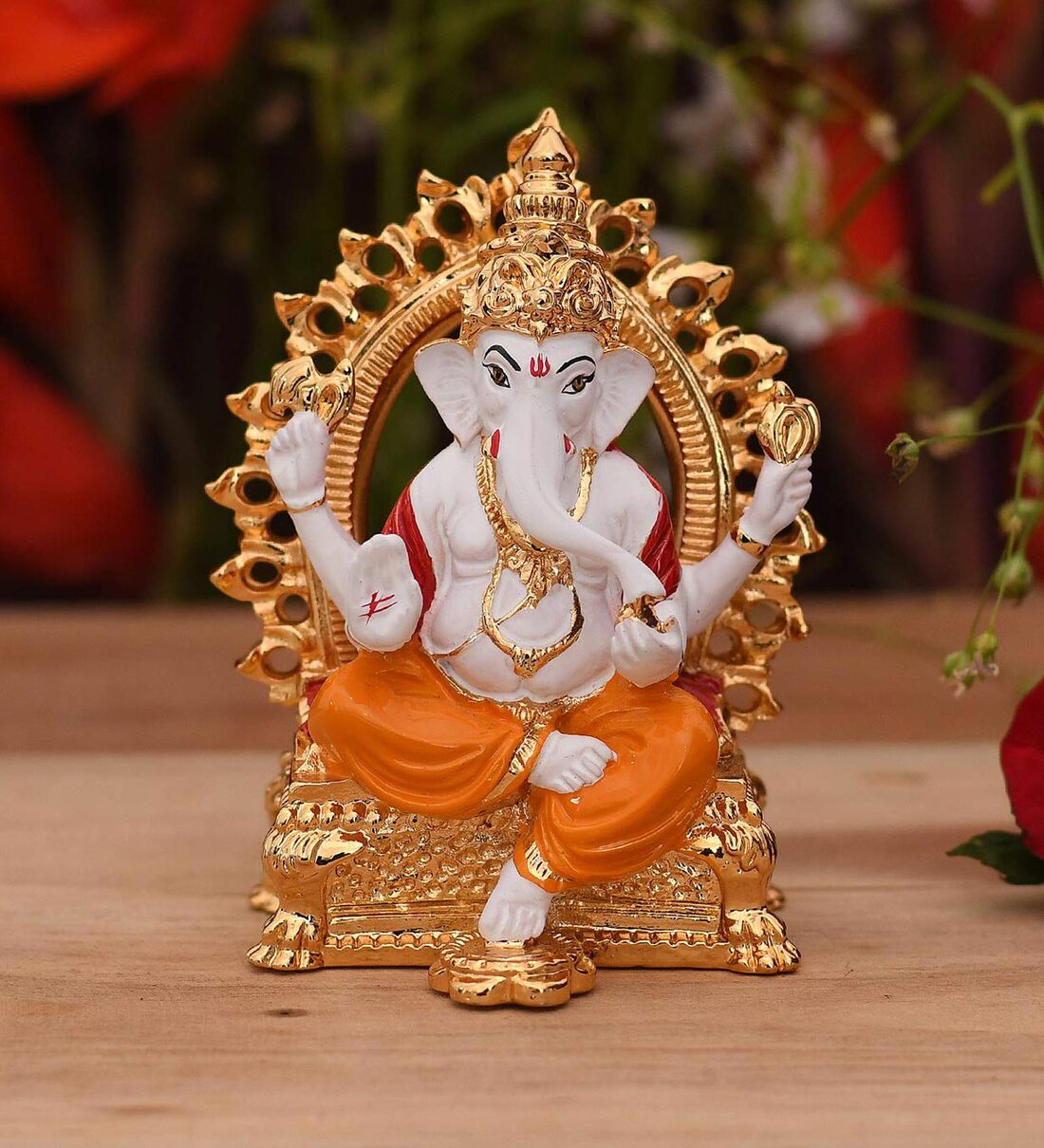 Buy Multicolour Ceramic 3.5 Inches Gold Plated Ganesha Idol By ...