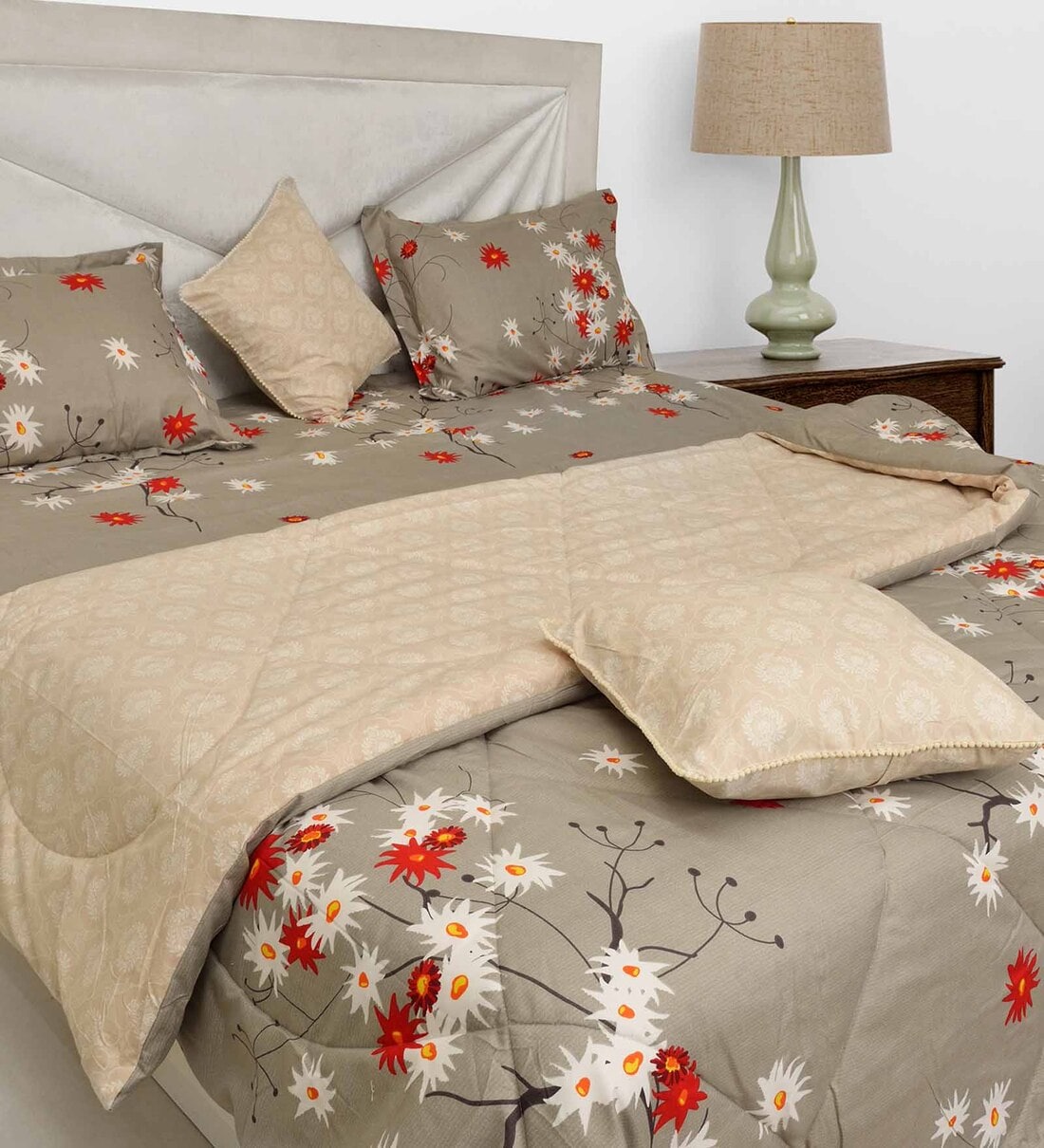 Buy Multicolour Cotton 200 GSM Double Bed Reversible Comforter By Black