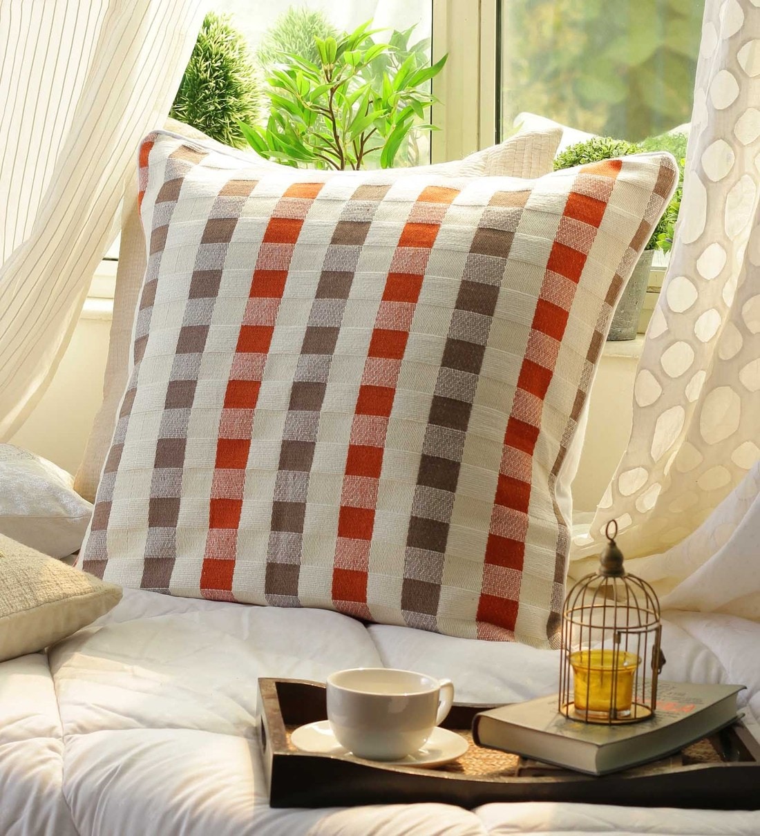 Buy Geometric Pattern Cotton Red Cushion Cover 24 x 24 inches by Solaj ...