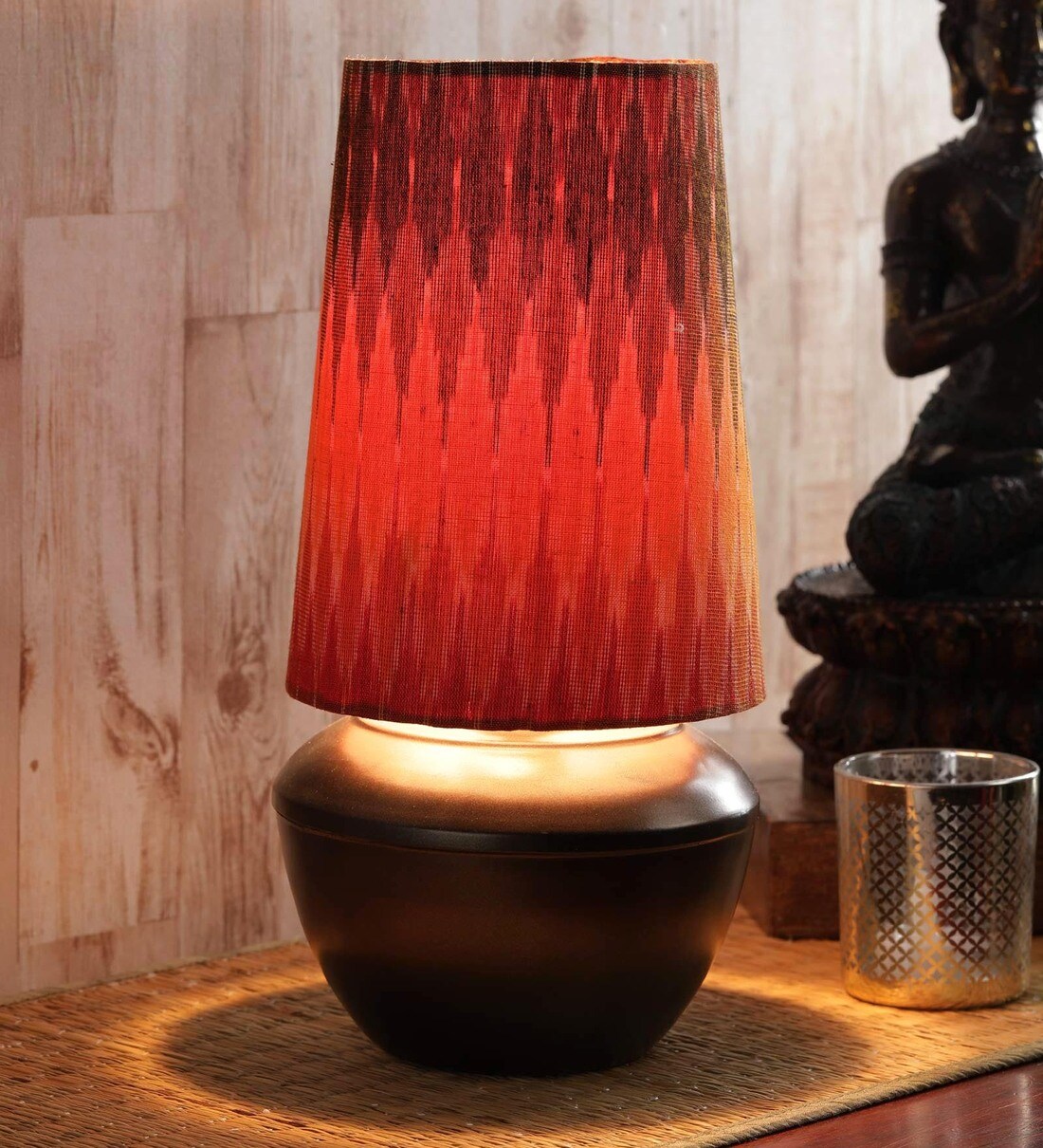 Buy Wave Red Fabric Shade Table Lamp With Metal Base by Courtyard at 37