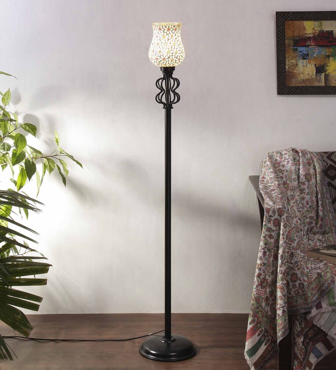 Buy Trapzo Multicolour Glass Shade Torchiere Floor Lamp With Iron Base