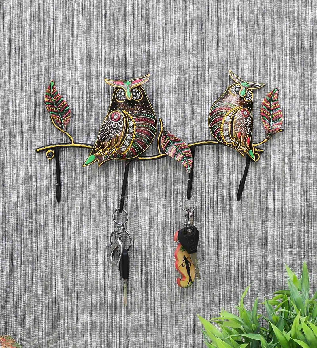 Buy Multicolour Iron Owl Key Holder by Padmavati Art Creations Online