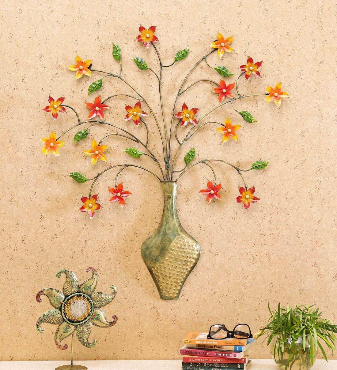 buy multicolour iron painted wall flower tree with pot by craftpreneurs india online decorative pots jars showpieces home decor pepperfry product multicolour iron painted wall flower tree with pot