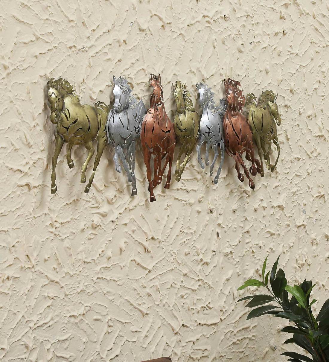 Buy Multicolour Metal Small Running Horse With Led Lights Wall Art by