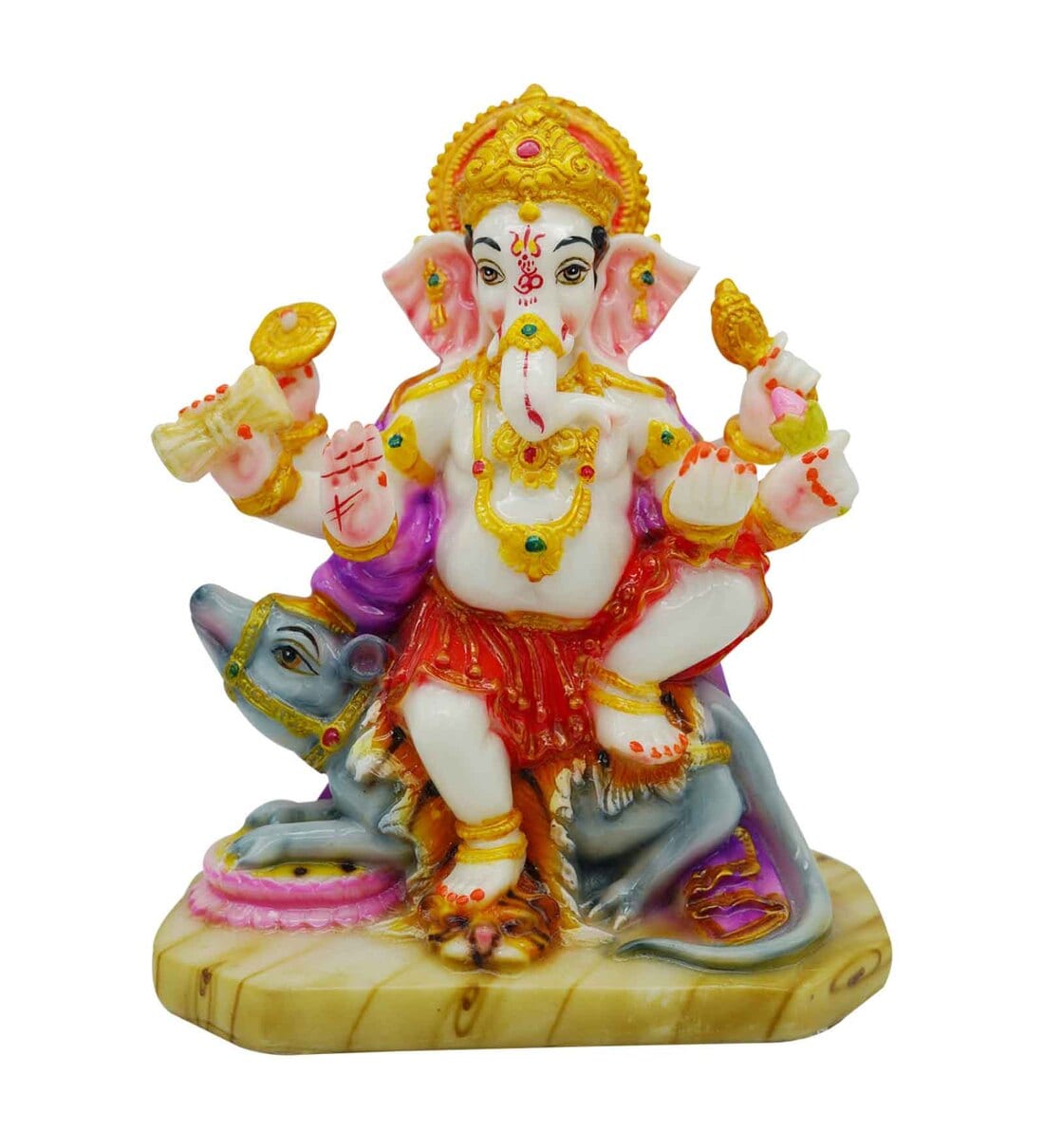 Buy Multicolour Marble Handpainted Lord Ganpati with Moshak Idol by ...