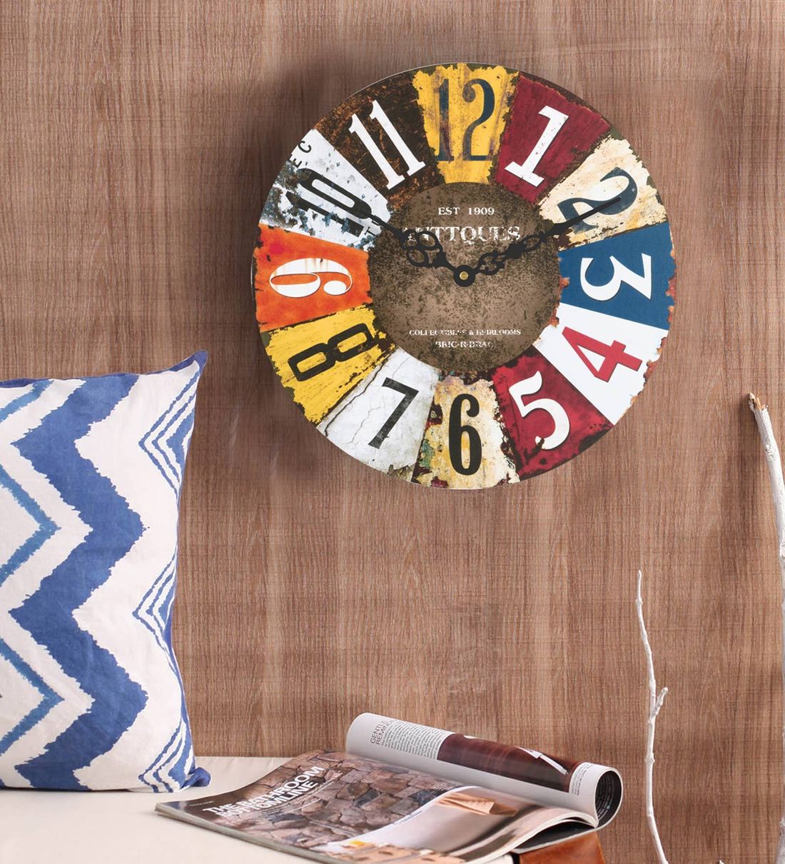 Buy Multicolor Engineered Wood Analog Antiques Printed Wall Clock at 33