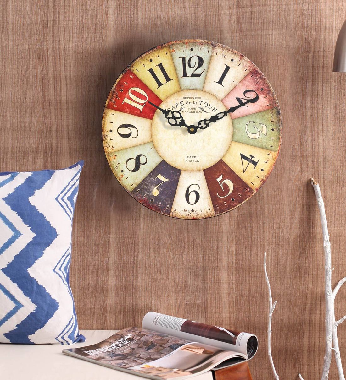 Multicolor Engineered Wood Caf De La Tour Modern Wall Clock