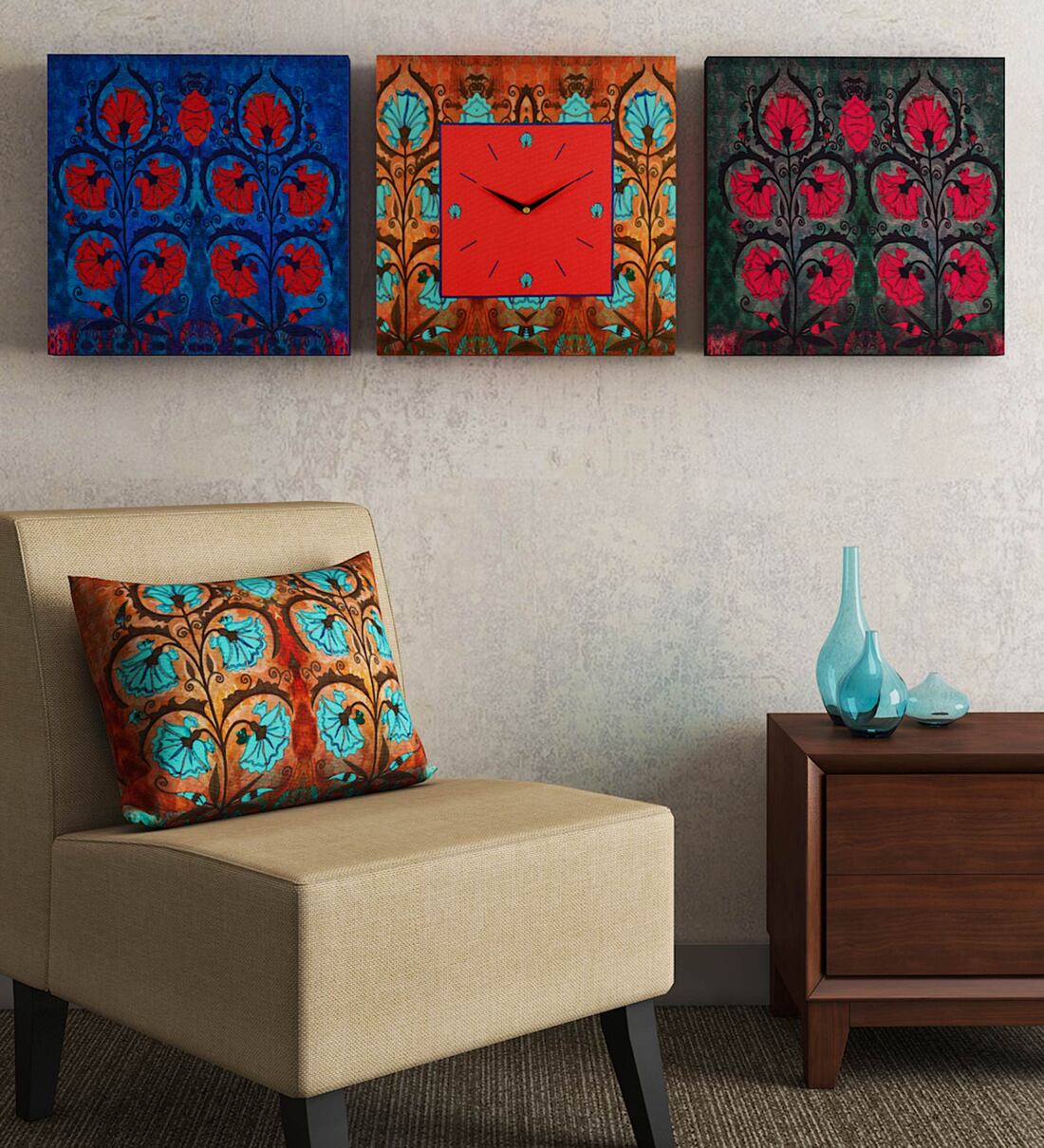 Buy Multicolour MDF Framed Analog Wall Clock with 2 Wooden Panel by SEJ