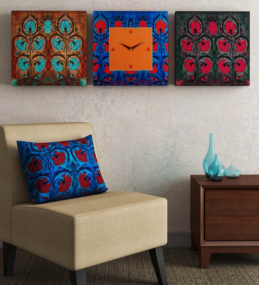 Buy Multicolour MDF Framed Analog Wall Clock with 2 Wooden Panel by SEJ