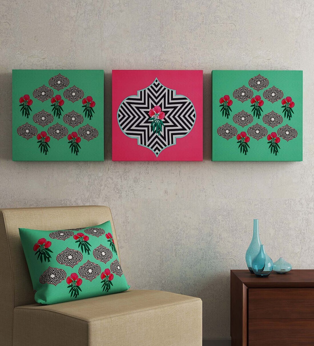 Buy Multicolour MDF Wood Floral Framed Wall Art Sej by Nisha Gupta