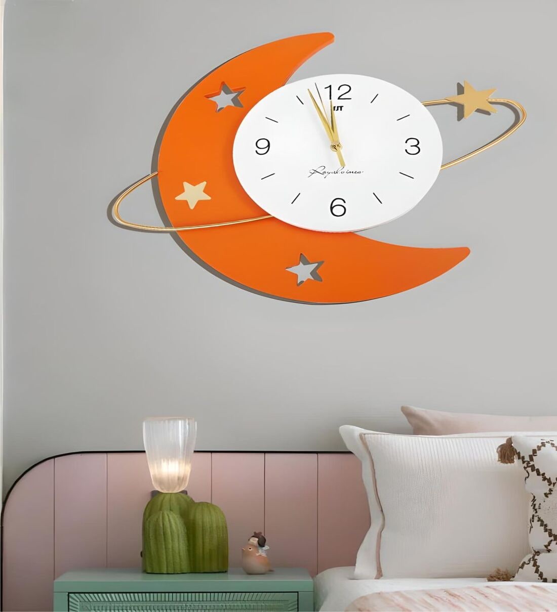 Crescent Shaped Floral Designer Metal Wall Clock - WallMantra