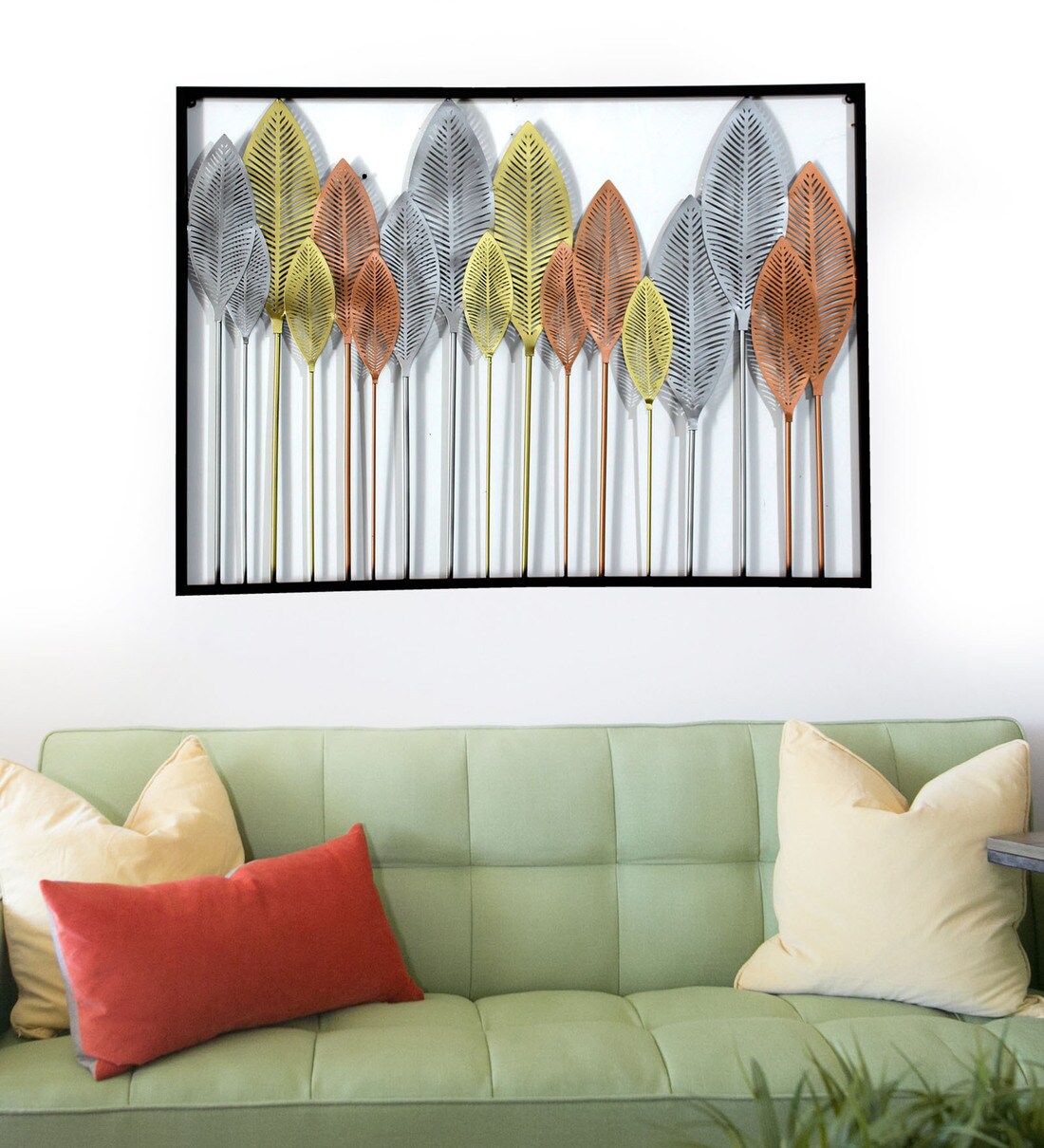 Buy Multicolour Metal Sobar Leaves In Frame Wall Art by Craftter Online ...