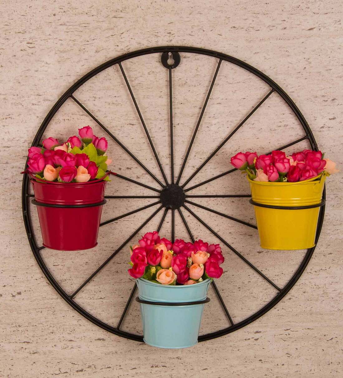 Buy Multicolour Metal Wall Planters with Wheel Shaped Stand by Tied Ribbons at 25 OFF by Tied