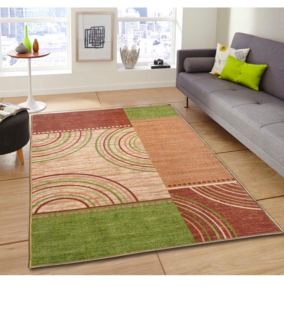 Buy Multicolor Nylon Abstract 5 x 7 Feet Machine Made Carpet by Status
