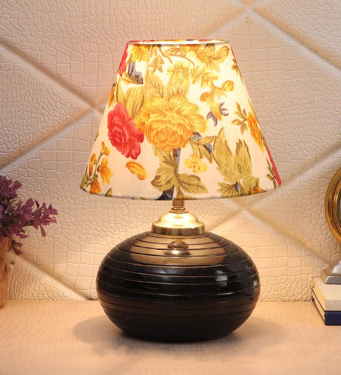 Multicolour Shade Table Lamp With Black Terracotta Base by Foziq - Main Image