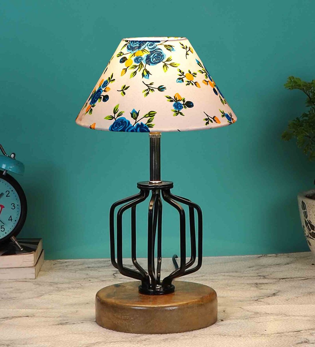 Buy Multicolour Shade Table Lamp With Shade Table Lamp With Wood & Iron ...