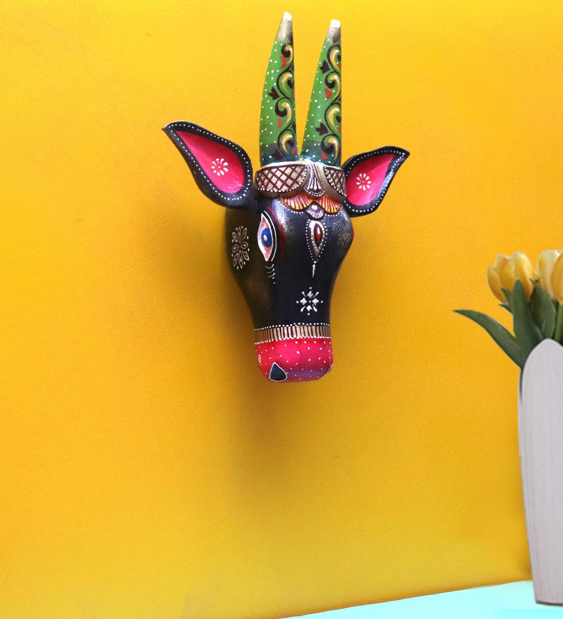 Buy Multicolour Wooden Animal Wall Decor By Art Of Jodhpur Online Faux Animal Busts Wall Art