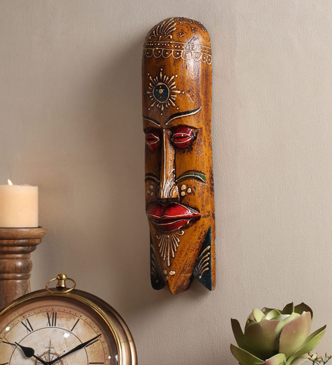 Buy Multicolour Wooden Decorative Wall Mask by Cocovey Online Wall Masks Wall Masks Home