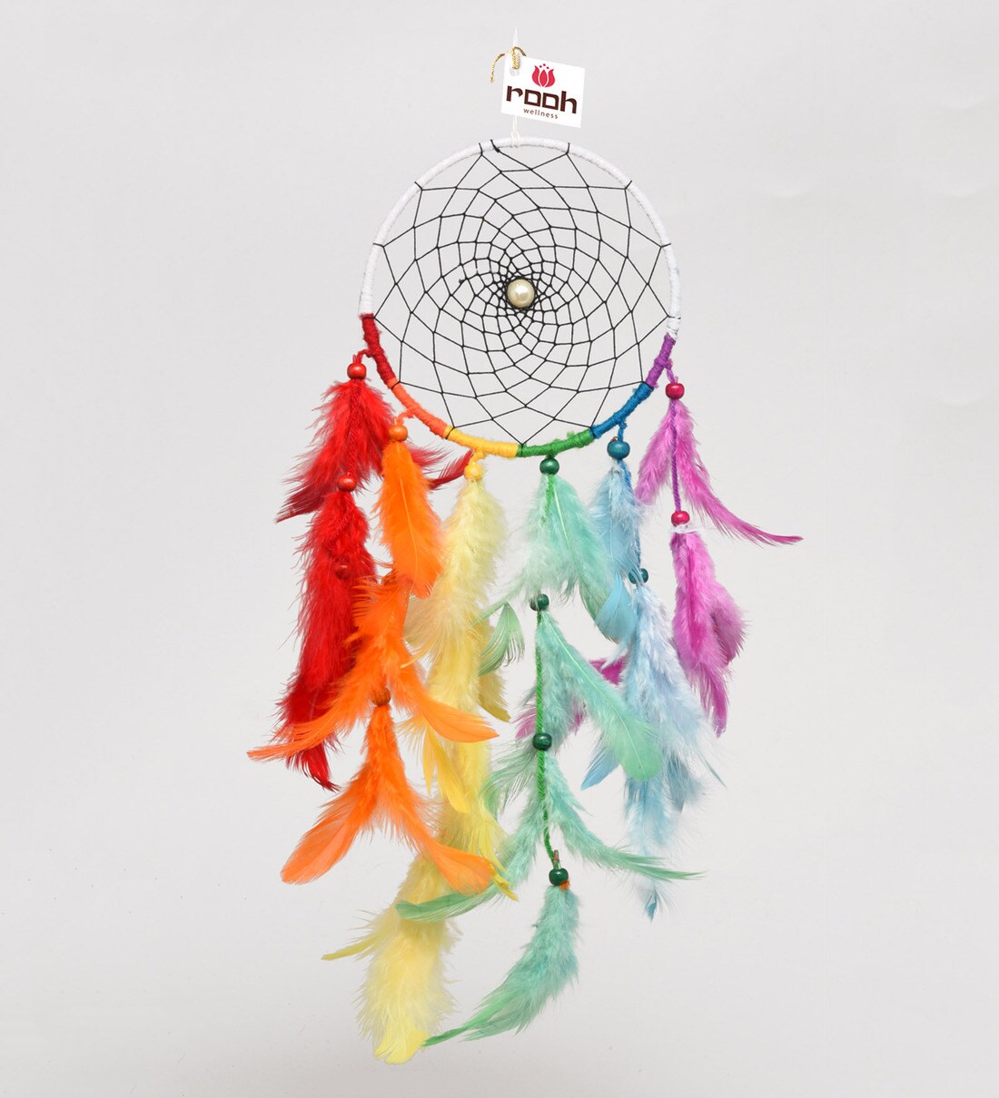 Buy Multicolour Wool & Feather Rainbow Dream Catcher by Rooh Dream