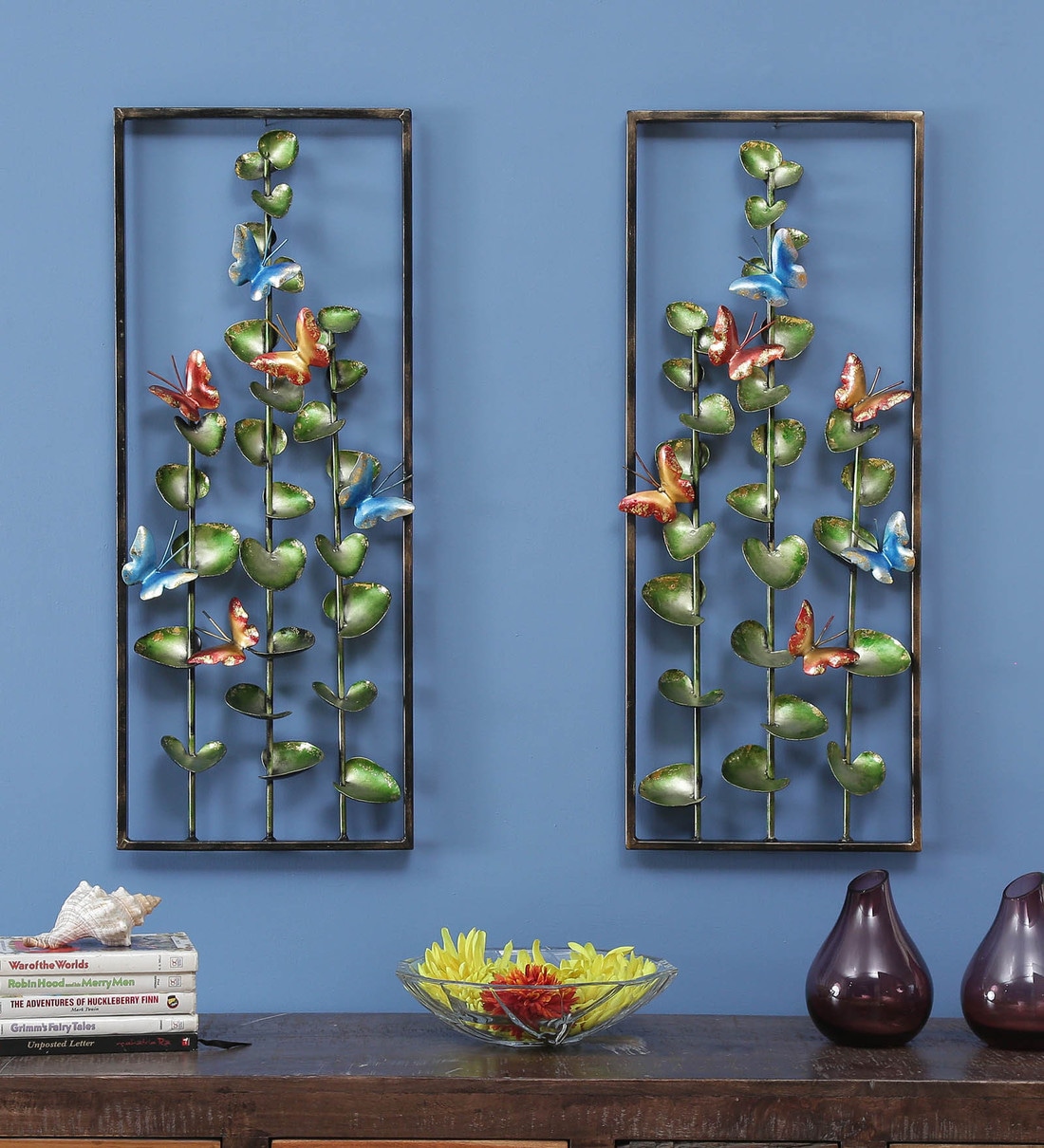 Buy Wrought Iron Decorative In Multicolour Set Of 2 Wall Art By The Shining Rays Online Floral Metal Art Metal Wall Art Home Decor Pepperfry Product