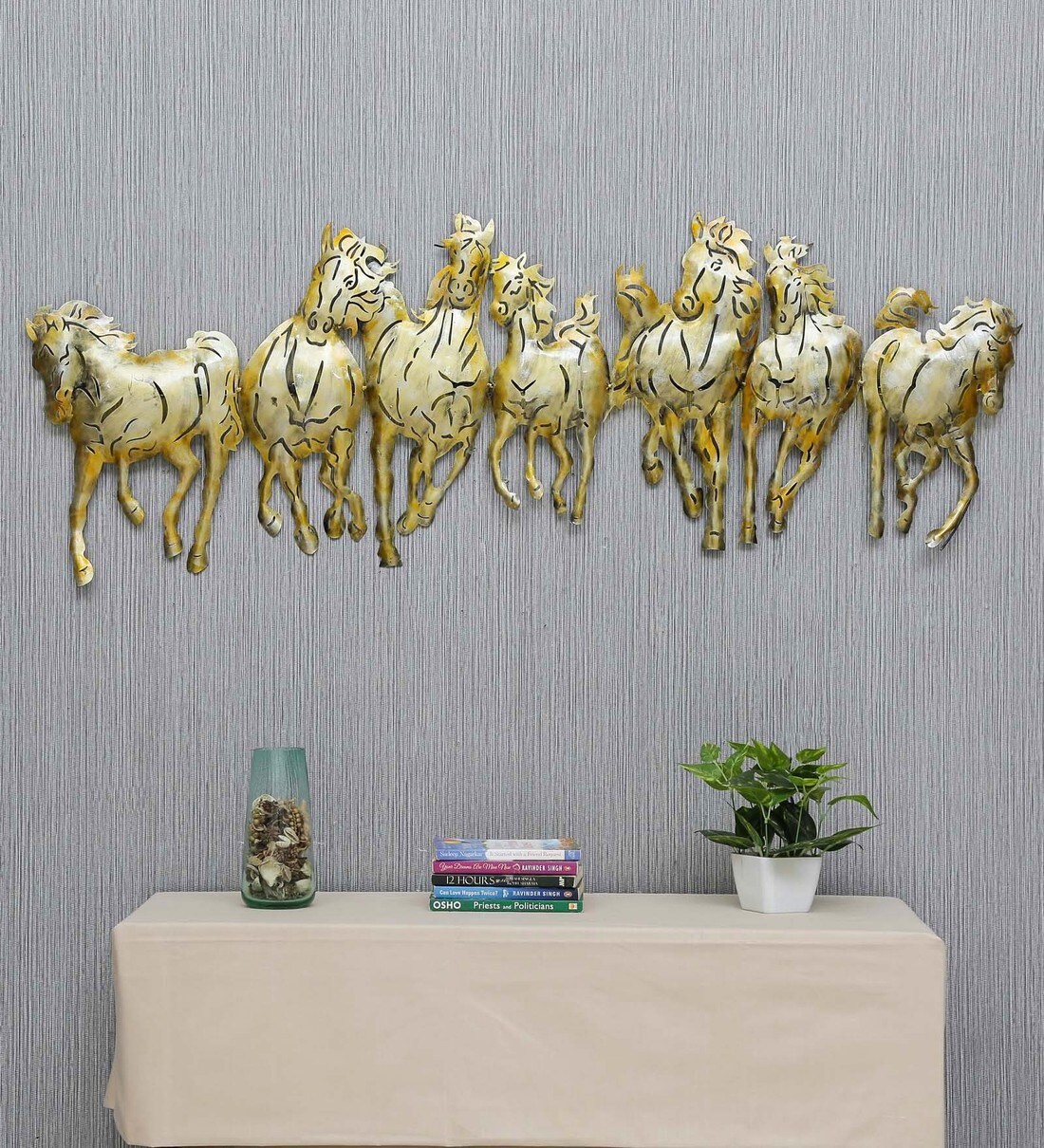 Buy Wrought Iron Running Horse In Multicolour With LED Wall Art By