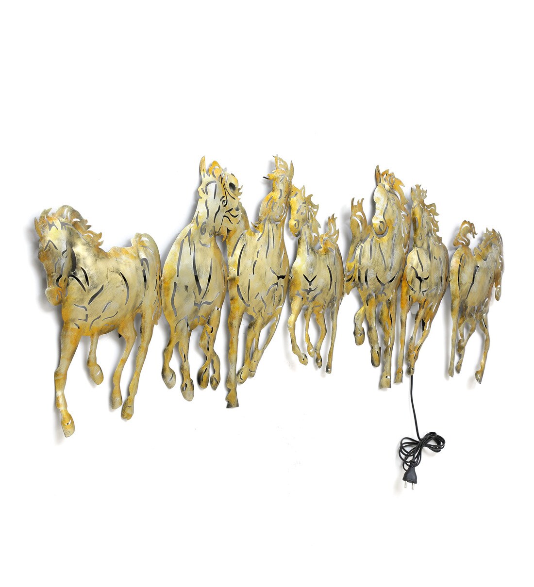 Buy Wrought Iron Running Horse In Multicolour With LED Wall Art By
