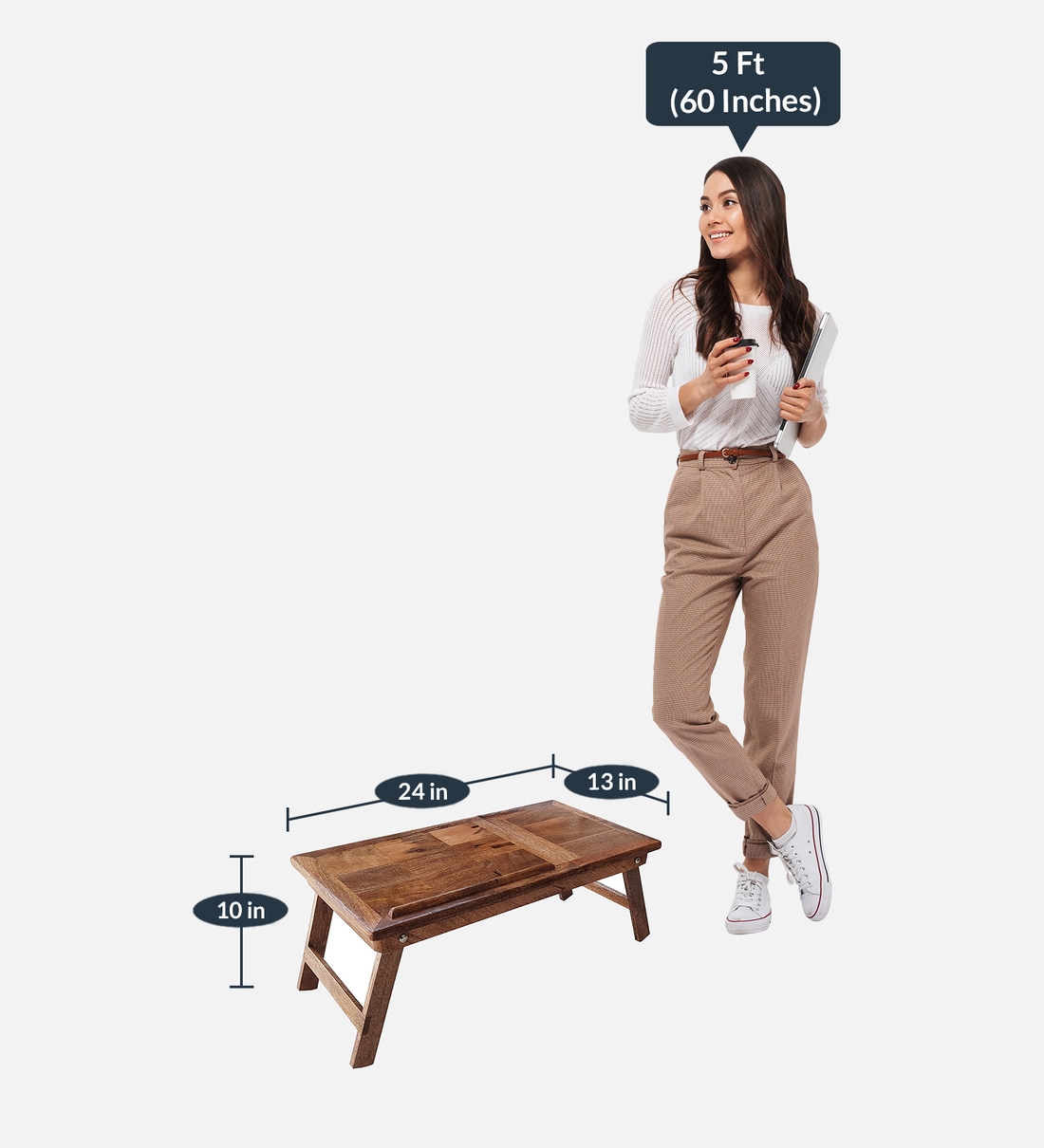 Buy Solid Wood Portable Table in Natural Finish by Badiwal Interio