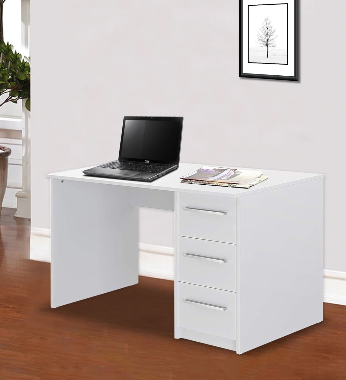 Buy Muriel Study Table in Super White Colour By Lakdi Online