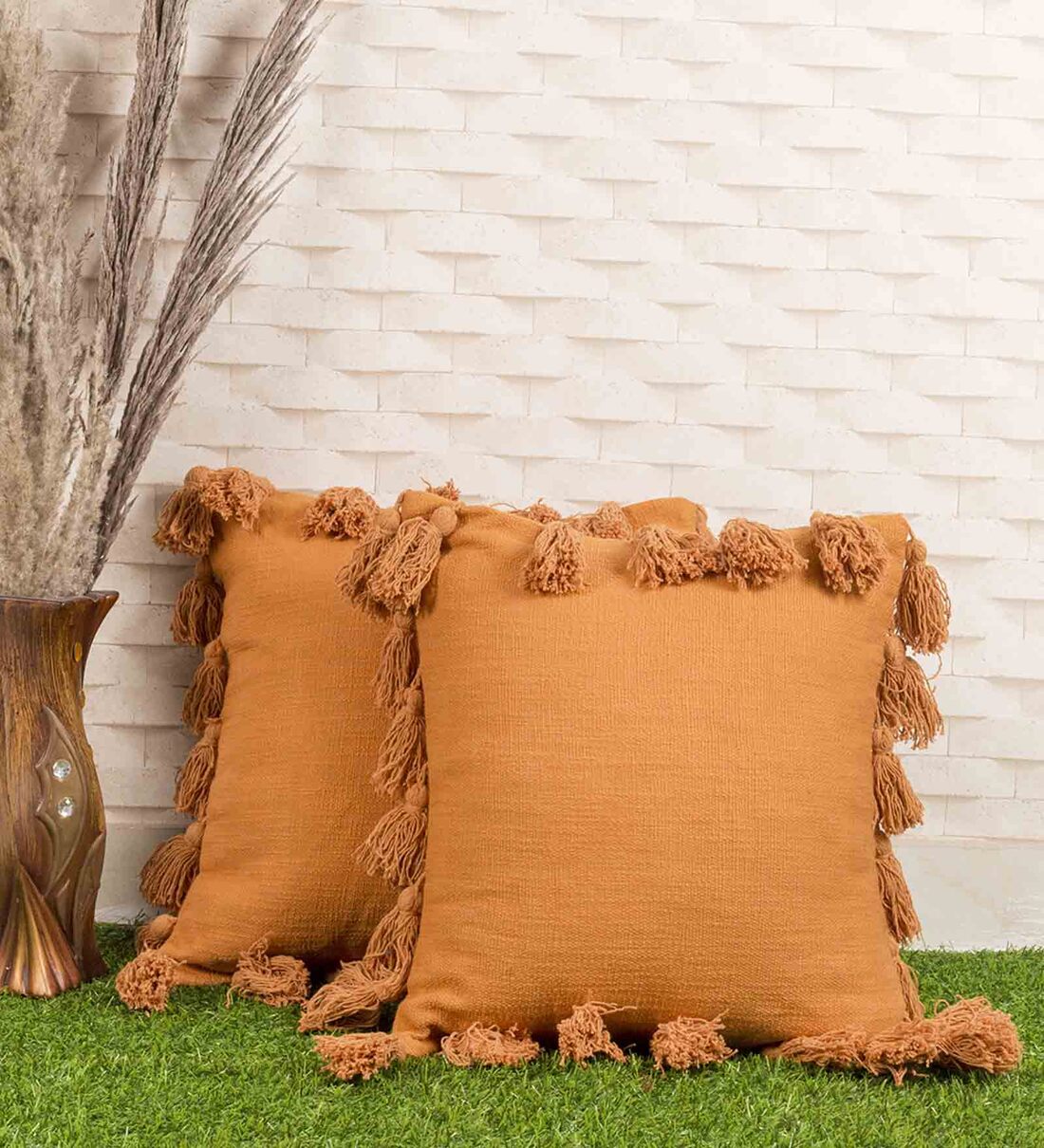 Buy Mustard Cotton Abstract 16x16 inches Cushion Cover by Kravika