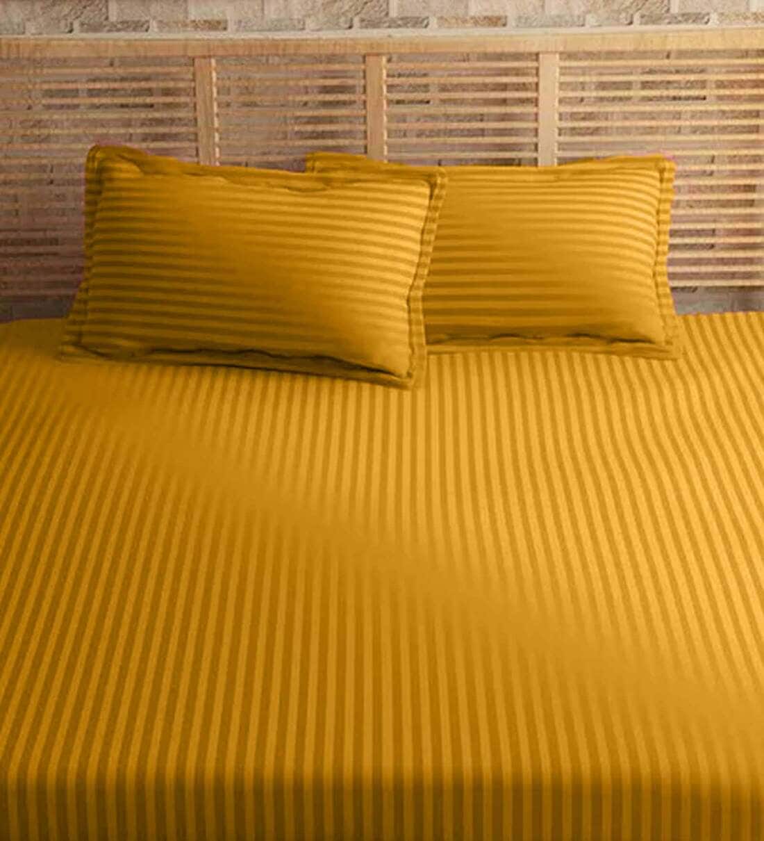 Buy Mustard Geometric 210 TC 100 Cotton 1 Double King Size Bedsheet with 2 Pillow Cover by