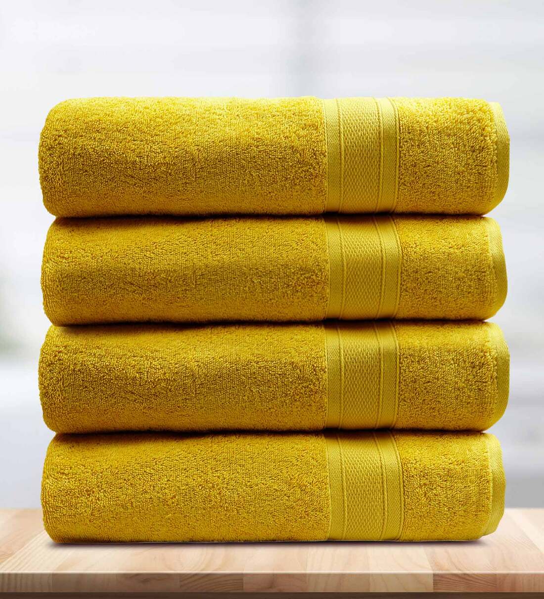 Buy Mustard Yellow 500 GSM 100 Cotton Bath Towel (Set of 4) by Trident
